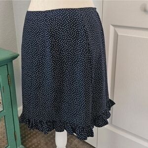 Navy Polka Dot Ruffle Hem Skirt